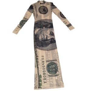 Sheer 100 dollar bill maxi dress.